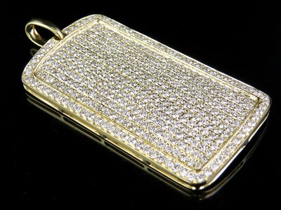 Pre-owned Jewelry Unlimited Men's Solid 14k Yellow Gold Iced Dog Tag Genuine Diamond Pendant 6 1/2 Ct 2.1" In G-h