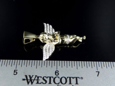 Pre-owned Jewelry Unlimited Men's 10k Yellow Gold Praying Angel Genuine Diamond Pendant Charm 0.88ct 1.8" In G-h