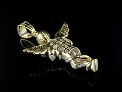 Pre-owned Jewelry Unlimited Men's 10k Yellow Gold Genuine Diamond Ice Out Praying Angel Pendant 7/8 Ct 1.6"