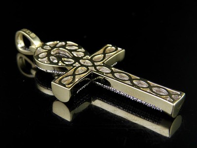 Pre-owned Jewelry Unlimited Men's 10k Yellow Gold Puff Ankh Cross Genuine Diamond Pendant 0.55 Ct 1.8" In I-j