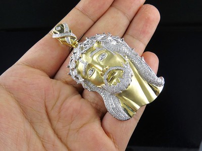 Pre-owned Jewelry Unlimited Mens Yellow Gold Jesus Face Piece Genuine Diamond 2.5 Inch Pendant Charm 6.0ct.