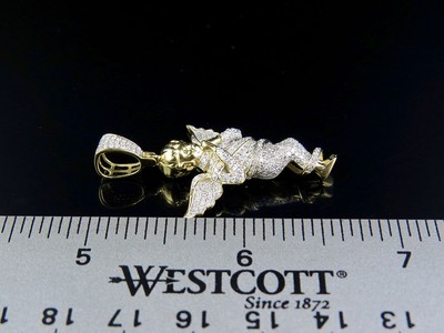 Pre-owned Jewelry Unlimited Men's 10k Yellow Gold Genuine Diamond Ice Out Praying Angel Pendant 7/8 Ct 1.6"