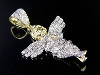 Pre-owned Jewelry Unlimited Men's 10k Yellow Gold Genuine Diamond Cherub Angel Pendant Charm Chain Set 0.... In H-i