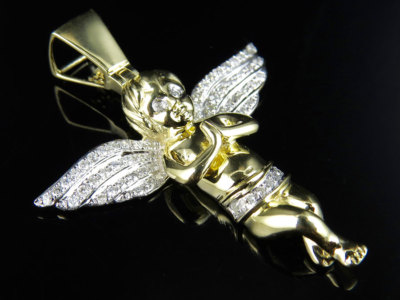 Pre-owned Jewelry Unlimited Men's 10k Yellow Gold Praying Angel Genuine Diamond Pendant Charm 0.88ct 1.8" In G-h