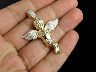 Pre-owned Jewelry Unlimited Real Diamonds 10k Yellow Gold Men's Angel Cherub Pendant Charm 0.60ct 2.0" In H-i