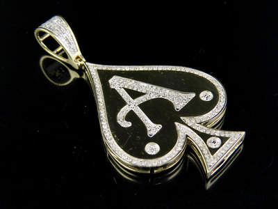 Pre-owned Jewelry Unlimited Men's 10k Yellow Gold Genuine Diamond Aces Spade Pendant Charm 1/2 Ct 2" In H-i