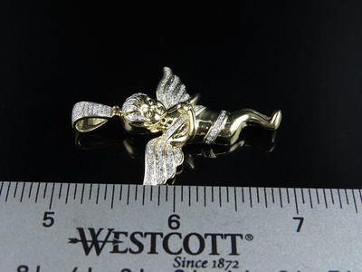 Pre-owned Jewelry Unlimited Real Diamonds 10k Yellow Gold Men's Angel Cherub Pendant Charm 0.60ct 2.0" In H-i