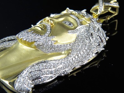 Pre-owned Jewelry Unlimited Mens Yellow Gold Jesus Face Piece Genuine Diamond 2.5 Inch Pendant Charm 6.0ct.
