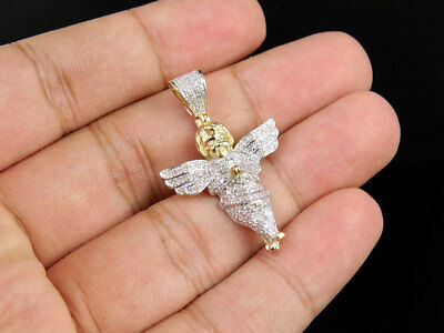 Pre-owned Jewelry Unlimited Men's 10k Yellow Gold Genuine Diamond Cherub Angel Pendant Charm Chain Set 0.... In H-i