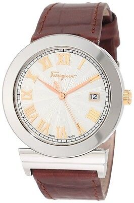 Pre-owned Ferragamo Men F71lbq9902 S497 Grande Maison Brown Leather Rose Gold Plated Watch In Misty Rose