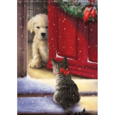 Welcome Home Christmas Garden Flag Dog Cat ...