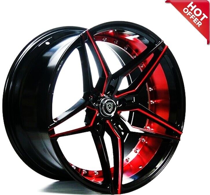 20" M3259 WHEELS BLACK WITH RED STAGGERED RIMS 5x115 FIT CHALLENGER