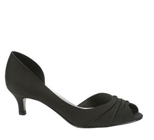 Women-Low-Heel-Pleated-Front-Black-Satin-Kitten-Heels-Classic-Pumps
