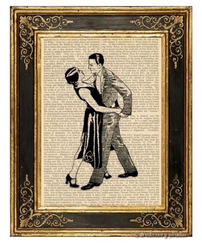 Tango-Dancers-Art-Print-on-Antique-Book-Page-Vintage-Illustration-Lovers-Dance