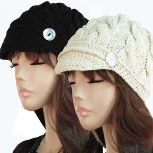 Crochet Visor  beanie Hat with Knit Brim Beanie Womens brim Winter hat Newsboy  Cable Cap womens