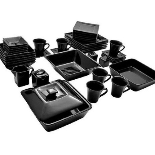 45 Piece Black Dinnerware Set Square Banquet ...