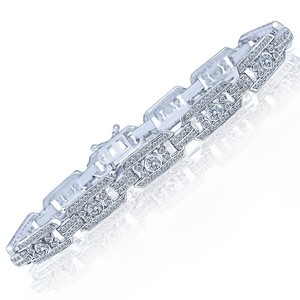 ... -Womens-Vintage-Gorgeous-100-Natural-Diamond-Bracelet-14k-White-Gold