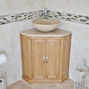 ... Vanity Unit Oak Cabinet Corner Wash Stand Travertine Top & Basin 501