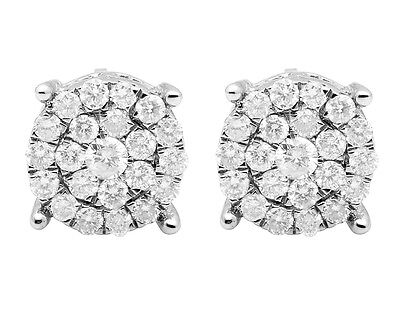Pre-owned Jewelry Unlimited Ladies Men's 10k White Gold Real Diamonds Round Cluster Studs Earrings 1.0ct 9mm