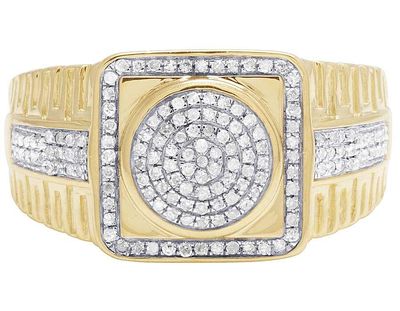 Pre-owned Jewelry Unlimited Men's 10k Yellow Gold Genuine Diamond Square Pinky Engagement Ring 3/10 Ct 13mm