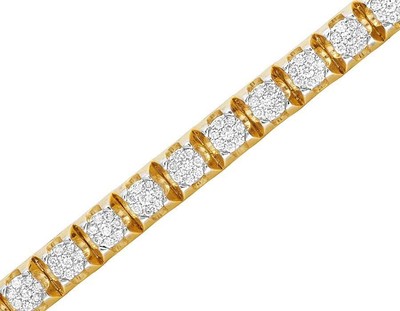 Pre-owned Jewelry Unlimited Men's 14k Yellow Gold Genuine Diamond 6mm Cluster Tennis Bracelet 2 1/5 Ct 8"