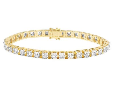 Pre-owned Jewelry Unlimited Men's 14k Yellow Gold Genuine Diamond 6mm Cluster Tennis Bracelet 2 1/5 Ct 8"
