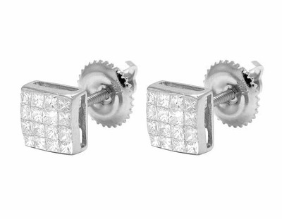 Pre-owned Jewelry Unlimited 14k White Gold Invisible Princess Square Real Diamond Stud Earrings 0.50ct 5mm