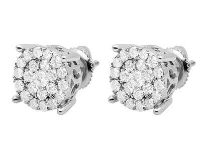 Pre-owned Jewelry Unlimited Ladies Men's 10k White Gold Real Diamonds Round Cluster Studs Earrings 1.0ct 9mm