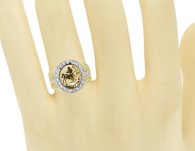 Pre-owned Jewelry Unlimited Men's 10k Yellow Gold Lab Diamond Sagittarius Archer Zodiac Astrology Pinky Ring