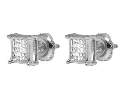 Pre-owned Jewelry Unlimited 10k White Gold Invisible Princess Real Diamond Square Stud Earrings 7mm 0.33ct In H-i