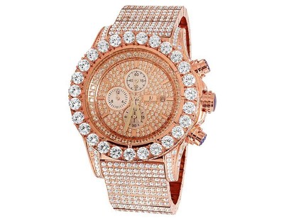 Pre-owned Jewelry Unlimited Mens  Rose Gold Simulated Hip Hop Diamond Watch 48mm Br-04