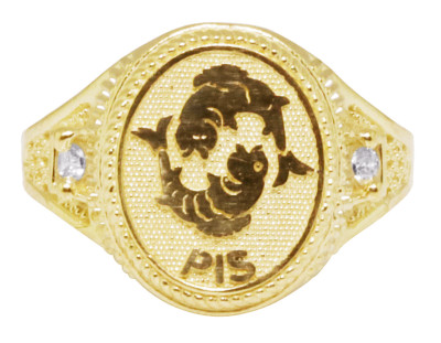 Pre-owned Jewelry Unlimited Men's Real 10k Yellow Gold Pisces Fish Zodiac Sign Astrology Designer Pinky Ring