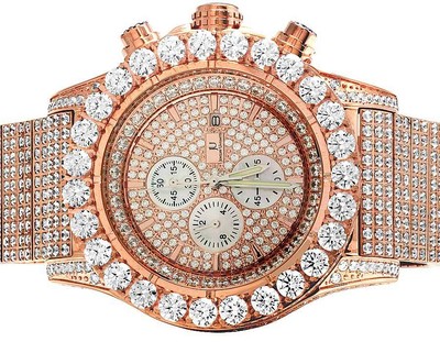 Pre-owned Jewelry Unlimited Mens  Rose Gold Simulated Hip Hop Diamond Watch 48mm Br-04