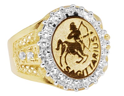 Pre-owned Jewelry Unlimited Men's 10k Yellow Gold Lab Diamond Sagittarius Archer Zodiac Astrology Pinky Ring