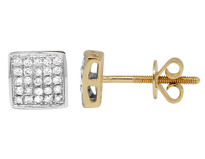 Pre-owned Jewelry Unlimited Men's Ladies 10k Yellow Gold Genuine Diamond Square Studs Earrings .25ct 6mm In H-i