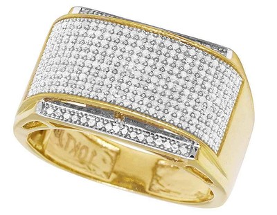 Pre-owned Jewelry Unlimited Men's 10k Yellow Gold Genuine Diamond Iced Curve Band Ring 0.6 Ct 13mm
