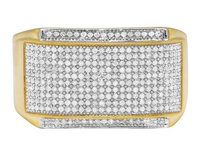 Pre-owned Jewelry Unlimited Men's 10k Yellow Gold Genuine Diamond Iced Curve Band Ring 0.6 Ct 13mm