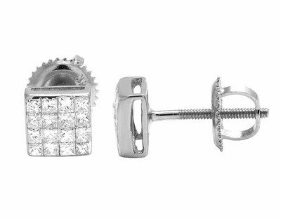 Pre-owned Jewelry Unlimited 14k White Gold Invisible Princess Square Real Diamond Stud Earrings 0.50ct 5mm