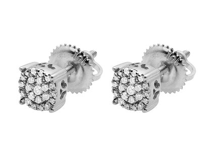 Pre-owned Jewelry Unlimited Ladies Men's 10k White Gold Real Diamond Round Cluster Studs Earrings .18ct 5mm