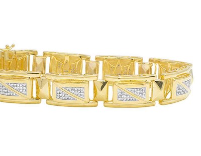 Pre-owned Jewelry Unlimited Yellow Gold Plated Genuine Diamond Designer Men's Custom Bracelet 1 1/5 Ct 8.5"