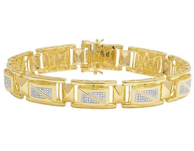 Pre-owned Jewelry Unlimited Yellow Gold Plated Genuine Diamond Designer Men's Custom Bracelet 1 1/5 Ct 8.5"