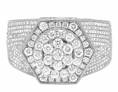 Pre-owned Jewelry Unlimited Men's 10k White Gold Genuine Diamond 3d Hexagon Wedding Pinky Ring 2ct 14mm