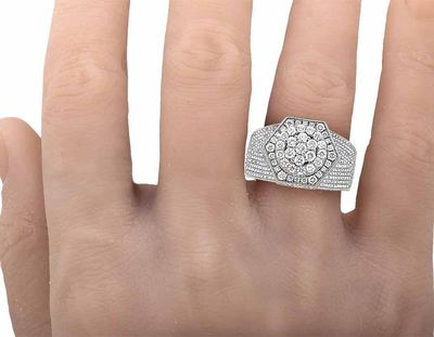 Pre-owned Jewelry Unlimited Men's 10k White Gold Genuine Diamond 3d Hexagon Wedding Pinky Ring 2ct 14mm