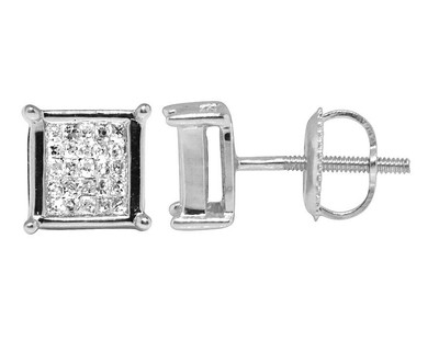 Pre-owned Jewelry Unlimited 10k White Gold Invisible Princess Real Diamond Square Stud Earrings 7mm 0.33ct In H-i