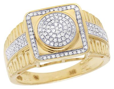 Pre-owned Jewelry Unlimited Men's 10k Yellow Gold Genuine Diamond Square Pinky Engagement Ring 3/10 Ct 13mm