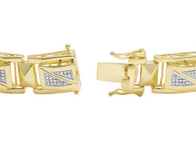 Pre-owned Jewelry Unlimited Yellow Gold Plated Genuine Diamond Designer Men's Custom Bracelet 1 1/5 Ct 8.5"