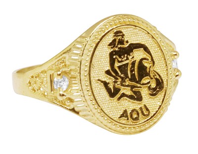 Pre-owned Jewelry Unlimited Men's Real 10k Yellow Gold Aquarius Water Zodiac Astrology Designer Pinky Ring