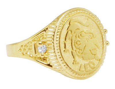 Pre-owned Jewelry Unlimited Men's Real 10k Yellow Gold Leo Lucky Lion Zodiac Astrology Designer Pinky Ring