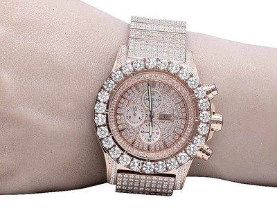 Pre-owned Jewelry Unlimited Mens  Rose Gold Simulated Hip Hop Diamond Watch 48mm Br-04