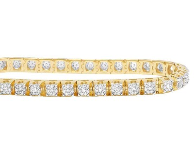Pre-owned Jewelry Unlimited Men's 14k Yellow Gold Genuine Diamond 6mm Cluster Tennis Bracelet 2 1/5 Ct 8"